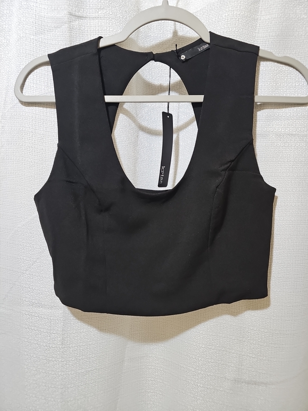 Krisa  Black Open Cut Out  Strap Back Scoop Neck Zip Side Crop Top